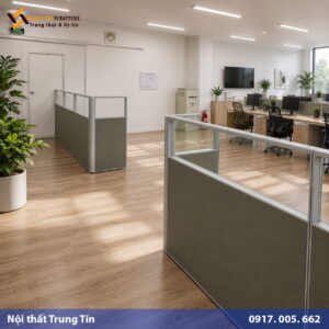 Vách nhôm kính kết hợp gỗ MDF VACH-004
