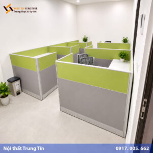 Vách Ngăn Khung Nhôm Bọc Nỉ Xanh Xám Độc Đáo VACH-011