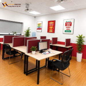 Vách ngăn bàn làm việc nỉ đỏ khung nhôm bền bỉ VACH-033