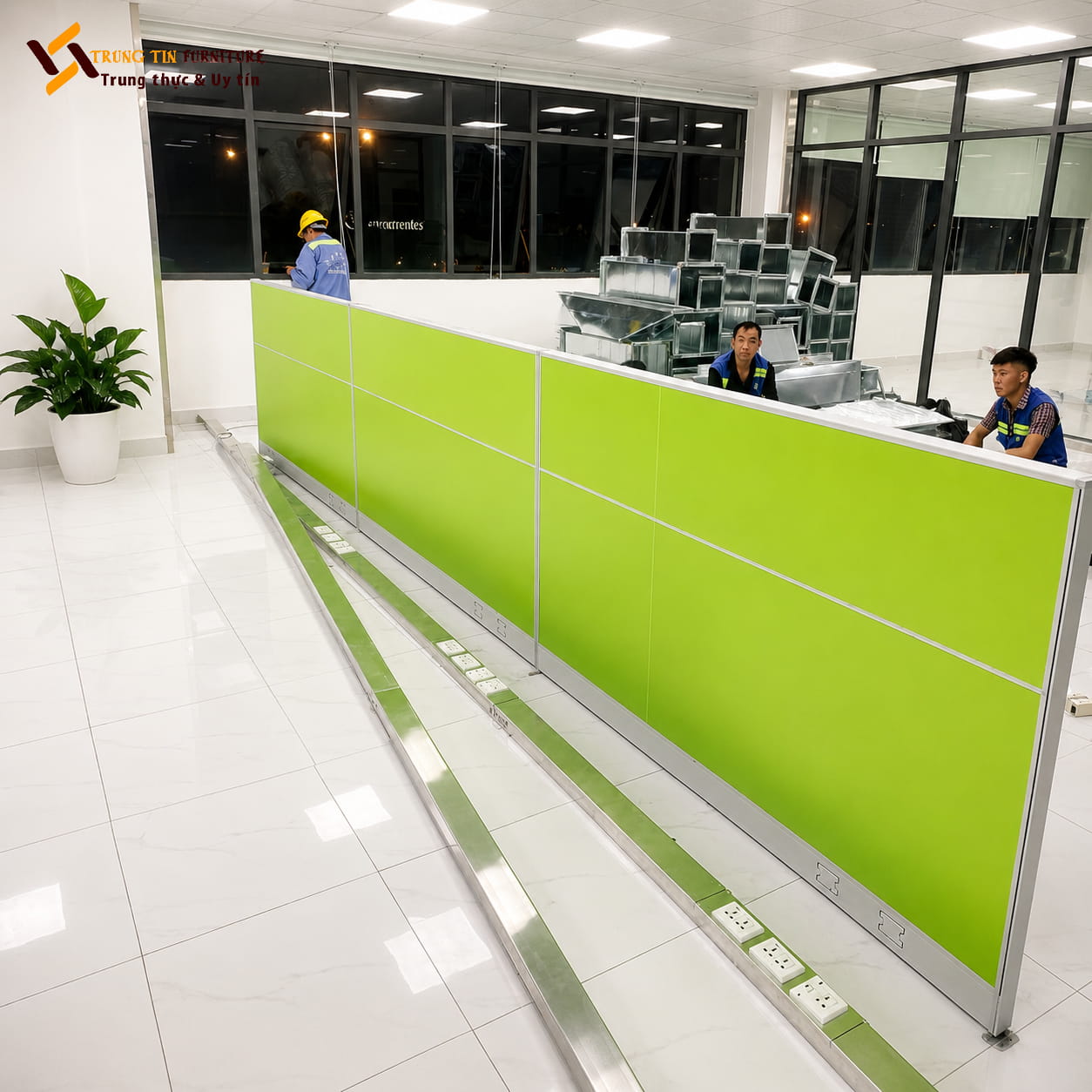 Vách ngăn nỉ văn phòng màu xanh lá khung nhôm – VACH-041 Vách ngăn nỉ văn phòng màu xanh lá khung nhôm – VACH-041
