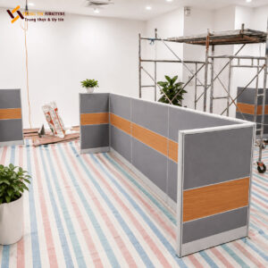 Vách ngăn gỗ công nghiệp kết hợp nỉ và khung nhôm – VACH-046