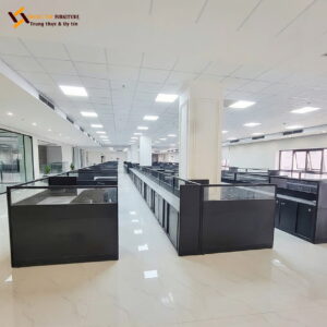Vách ngăn gỗ bàn làm việc kết hợp kính hiện đại – VACH-070